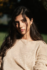 A Woman Wearing a Natural Cotton Jumper 