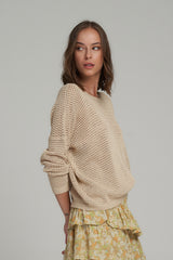 A Woman Wearing a Natural Casual Cotton Knit Jumper