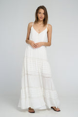 Detail of the lace trim and mini lining beneath maxi length