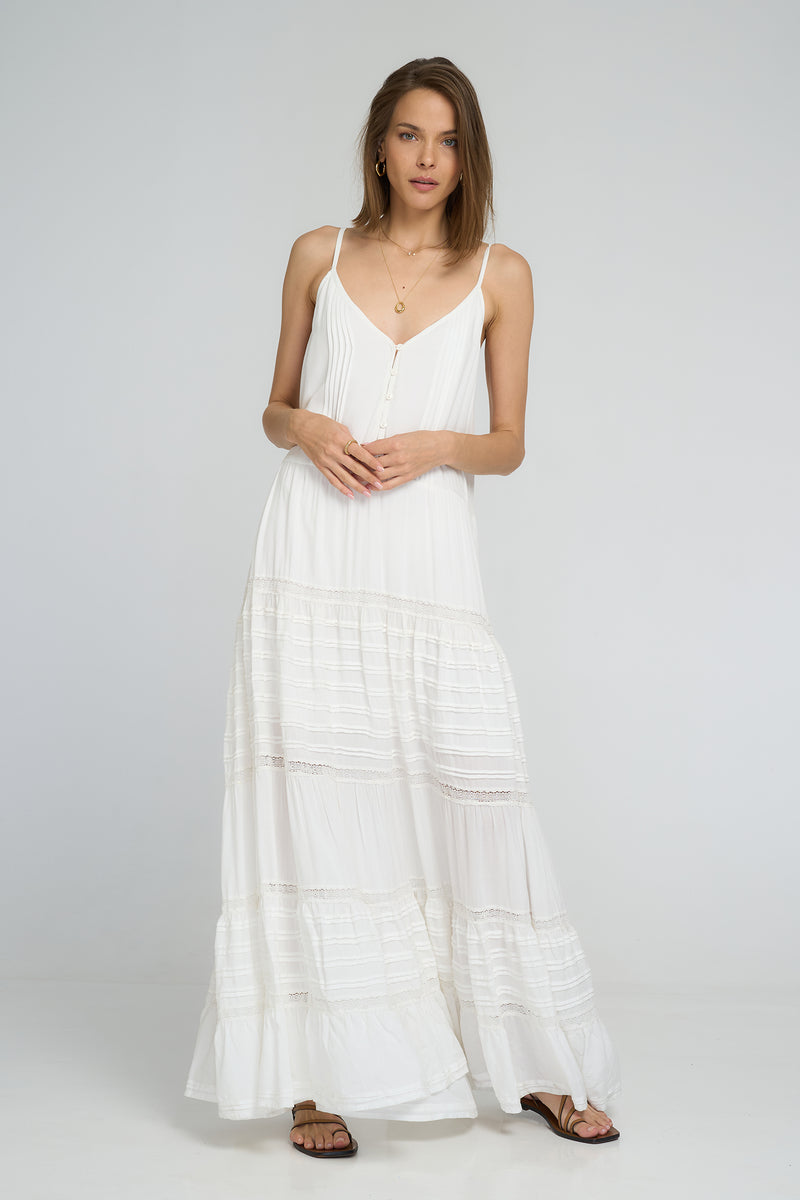 Detail of the lace trim and mini lining beneath maxi length