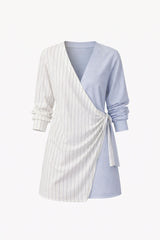 Mixed stripe dress with adjustable side tie detail 