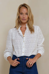 LILYA white blouse with frill collar and lace detail