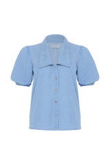 Short sleeve blue chambray modern blouse Lilya
