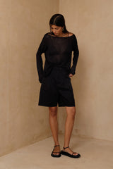Black cotton knee length shorts australia