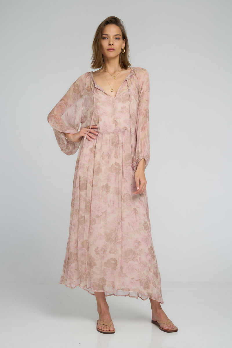 Model wearing the Monet print Verbena Dress by LILYA 