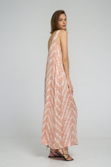 Side profile showing the soft drape and relaxed fit of the Safran Dress