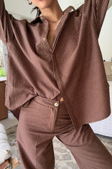 A close up of the Hastings Pinstripe Top by Lilya