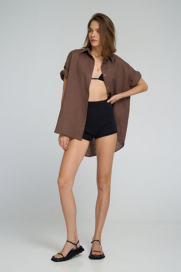 Georgie Shirt Chocolate full length front view
