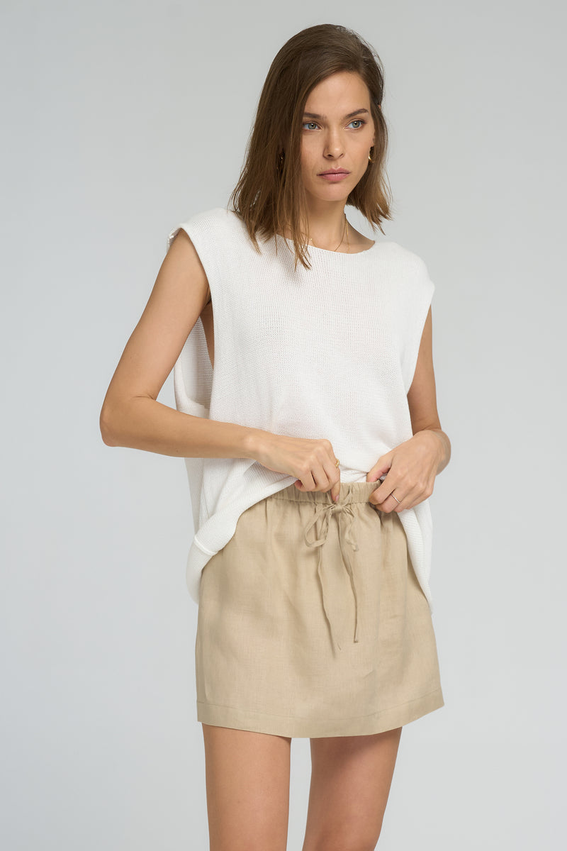 Detail of breathable linen texture and stitching