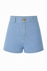 Full-length view of the Chamomile Short in Light Denim, perfect for summer. 