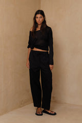 Relaxed Coconut Pants styled with lightweight knit