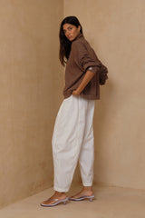Wide leg white pants designed for comfort and effortless movement