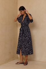 Floral midi shirt dress with button front and relaxed silhouette 