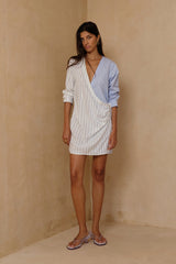 Striped wrap dress styled for effortless everyday dressing 