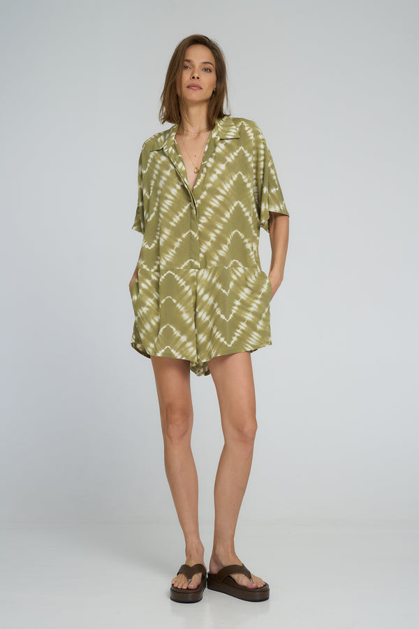Del Rio Playsuit in Celestial Tie Dye front view