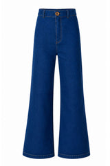 Echinacea Jean in Dark Denim styled as part of the JKB x LILYA collection with five pocket and vintage button.