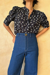 Detail of the back pocket and tobacco stitching on the Echinacea Jean.