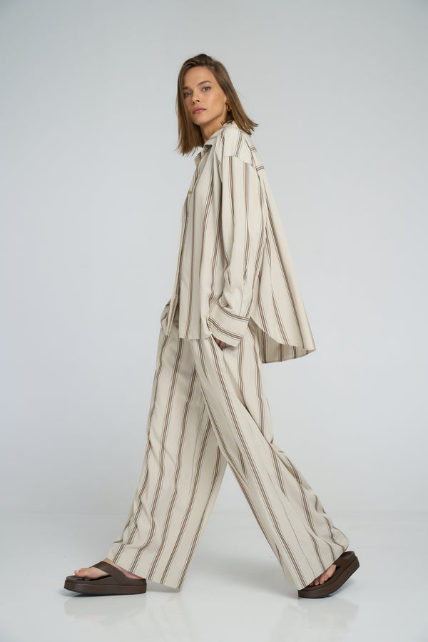 Wide-leg elastic waist striped trousers by LILYA Flynn