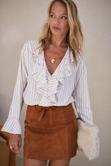 LILYA Ellen Clutch in ivory faux fur front view