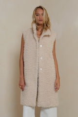 Close-up of Ivory faux-fur texture on Ellen Vest