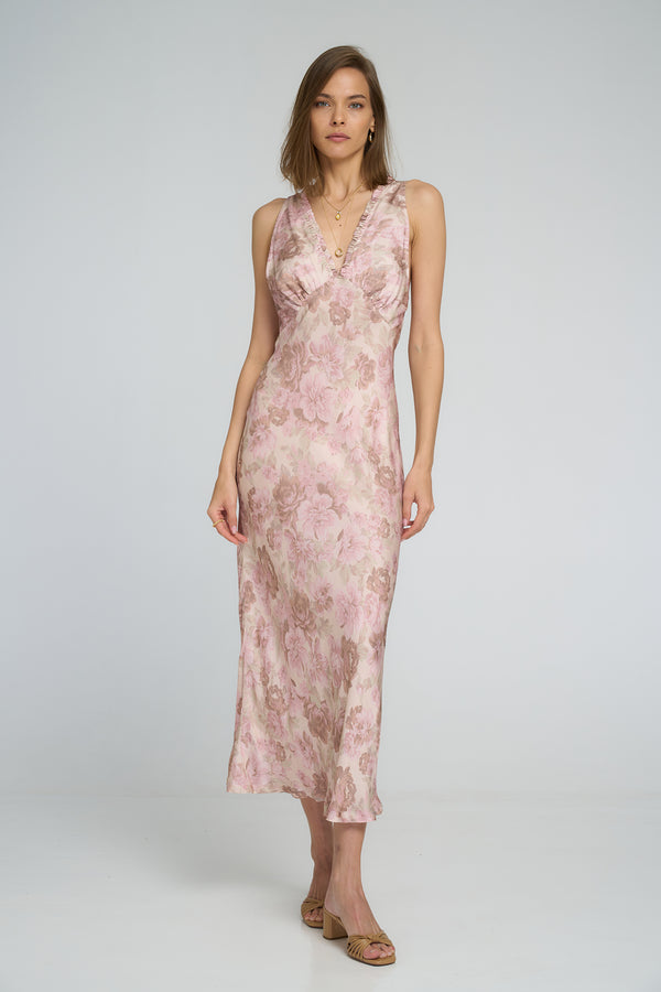 Feather Slip Dress by LILYA in floral viscose fabric