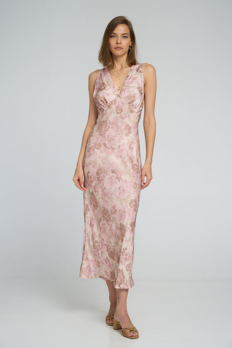 Feather Slip Dress by LILYA in floral viscose fabric