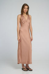 Deep neckline with frill detail on Feather Slip Dress