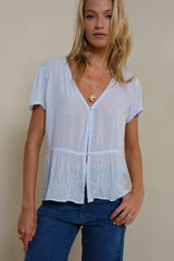 Soft feminine embroidered top flutter sleeve summer blouse