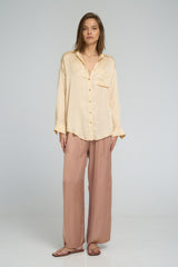 Front view of LILYA Fenton Pant in rose bisque wide leg