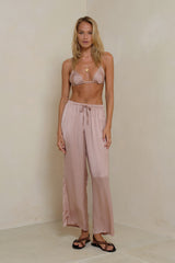 Wide-leg viscose pants with elastic waistband