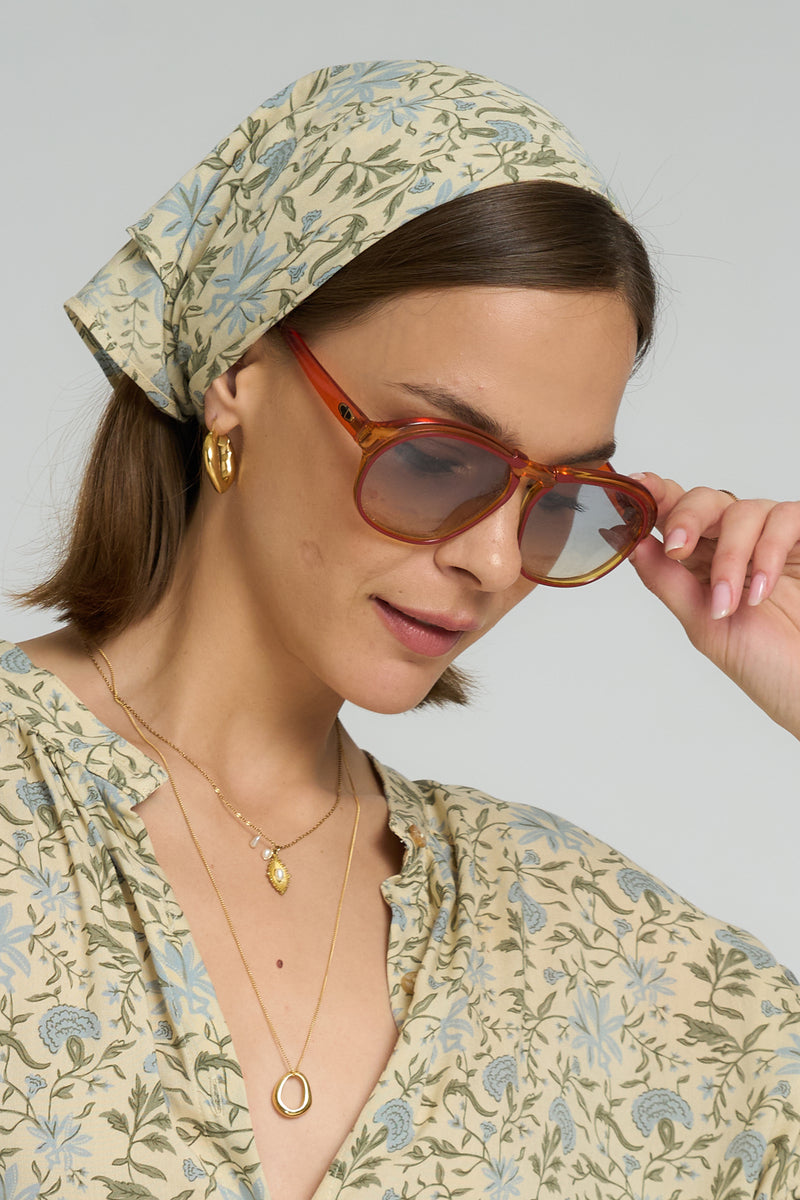 Lightweight rayon voile Provence Scarf styled with floral blouse