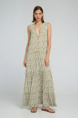 Side view of Calvi Dress showing adjustable waist ties for custom fit