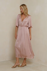 Flutter sleeve viscose midi dress Antique Rose