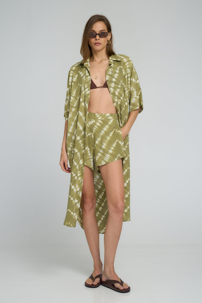 Georgie Dress styled open as a lightweight over shirt
