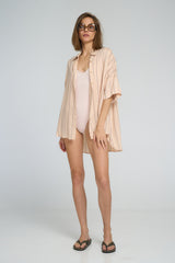 Front view of Georgie Shirt in pastel stripes by LILYA