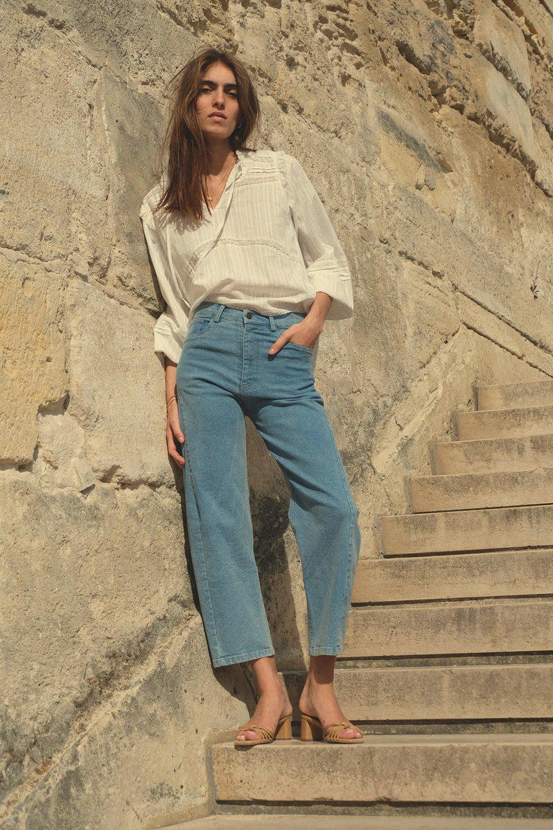 Close up of the Guildford Jeans Light Blue by Lilya