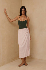 Hana Wrap Skirt in exclusive Teru Natural Earth hand-painted print