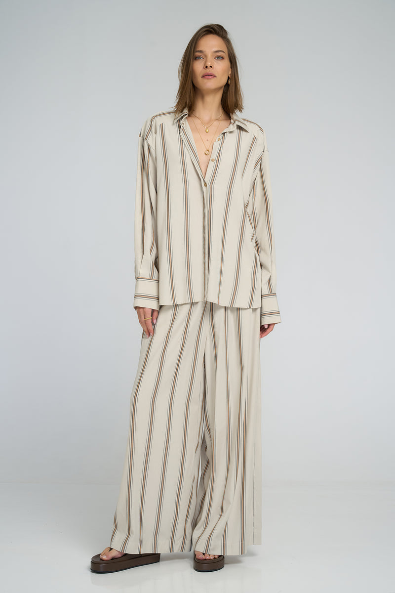 Front view of LILYA Hastings Shirt in muted resort pinstripe