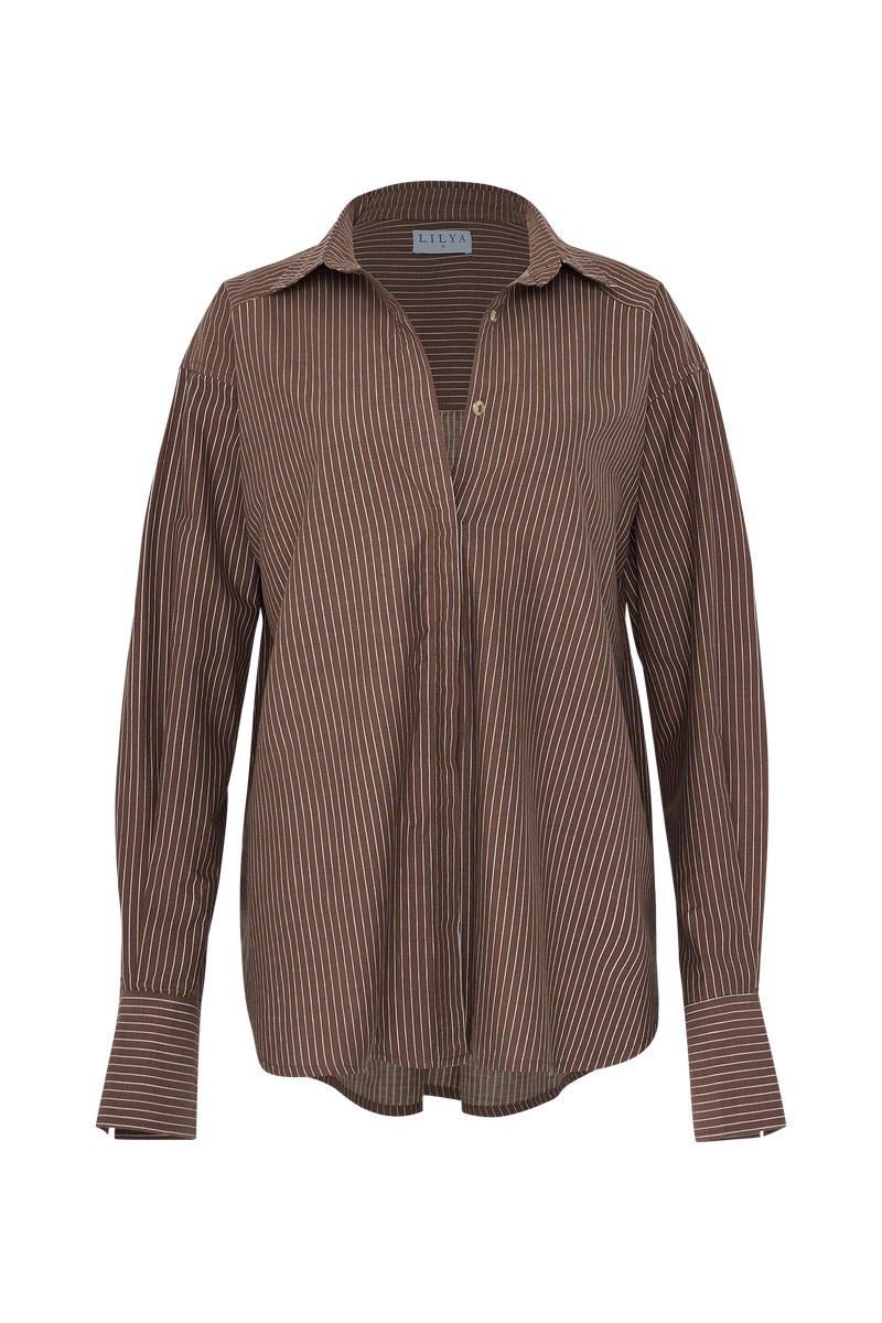 Cocoa pinstripe long sleeve oversized blouse Lilya