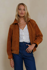 Close view of Zephyr Suede Jacket by LILYA