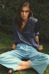 High rise cotton chambray pants