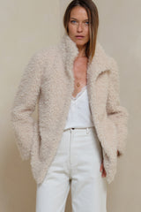 Faux fur jacket with high neckline