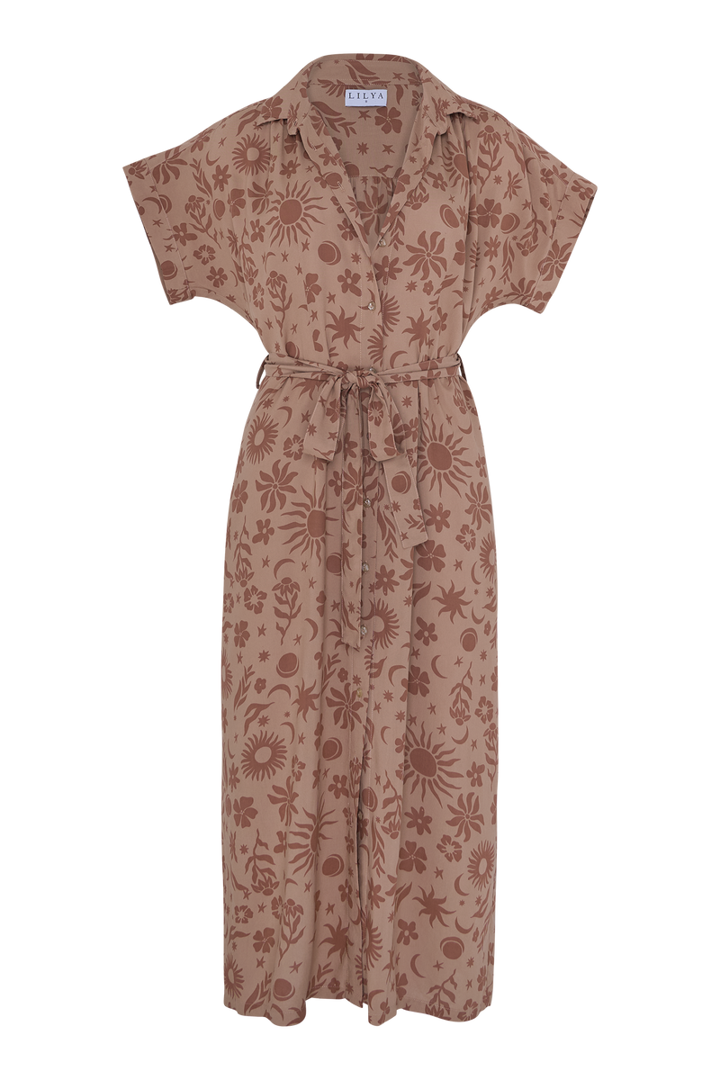 Exclusive Mystic Wisdom Rust print on Jolene Dress