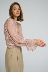 Sheer floral blouse with detachable camisole – close up