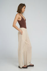 Lightweight mesh pants styled for beach and travel