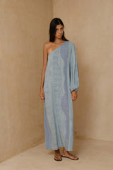 Layne Dress in exclusive Teru Blue Green hand-painted print