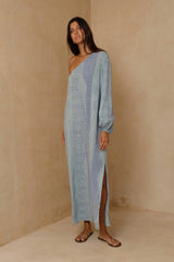 Layne relaxed rayon midi dress with full-length blouson sleeve