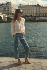 Side view of light blue modern jeans Guildford