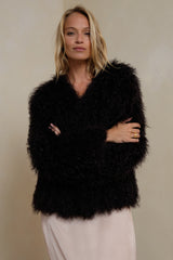 Textured lambs wool coat detail