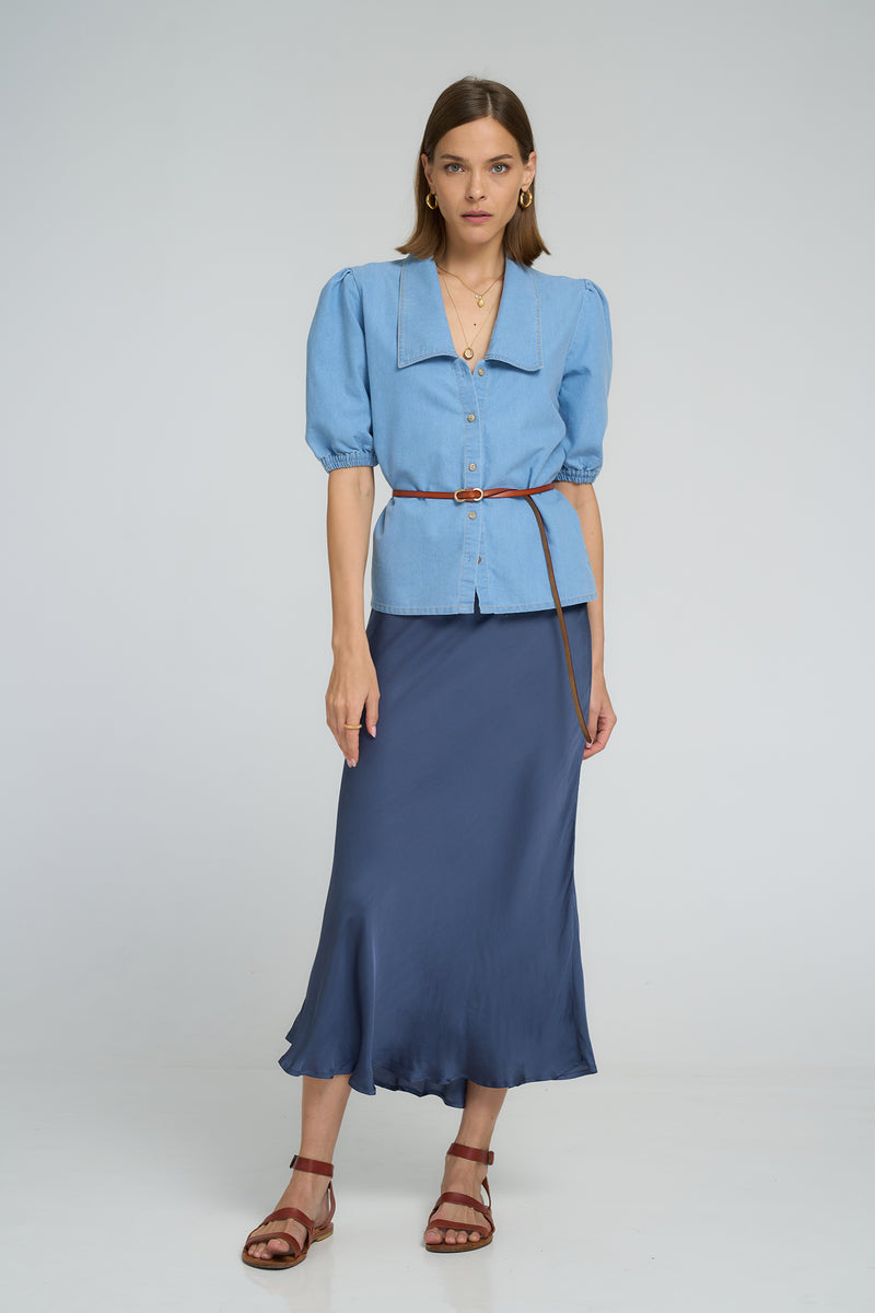 Detail of the silk-look fabric on the Lunar Skirt